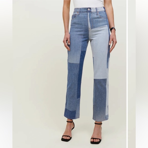 Reformation Denim - Reformation Patchwork High-Rise Jeans in Light and Dark Blue